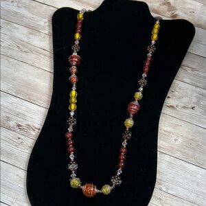 Gorgeous Artisan All Glass Red and Yellow Beaded Necklace
